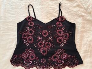 Vintage Beaded Mesh Camisole Top Flora Nikrooz Saks Whimsigoth Vampy Coquette